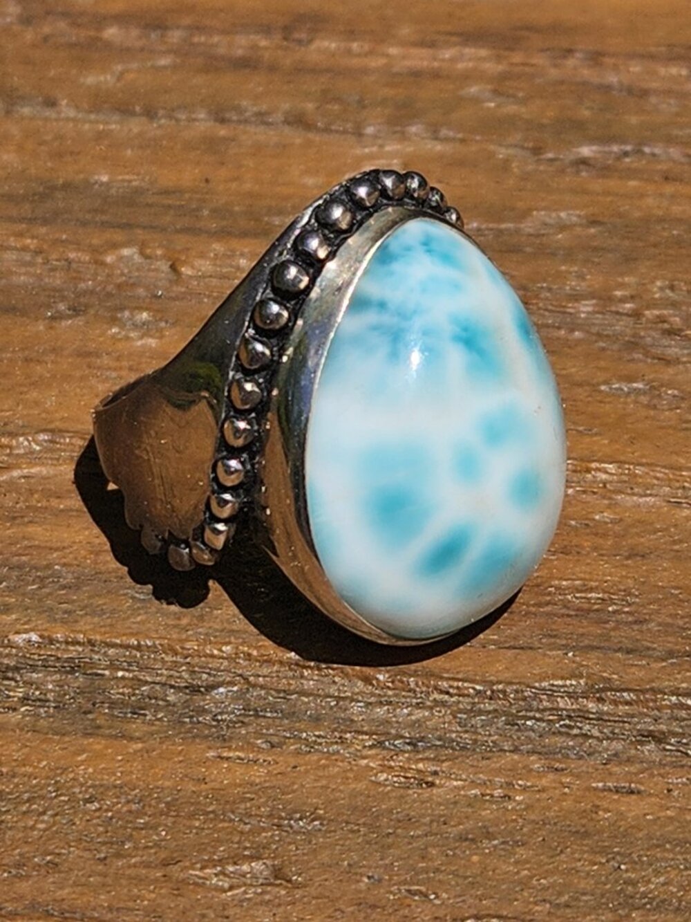 Sajen 925 Sterling Silver Blue White Larimar Ring Size 8 - Picture 6 of 16